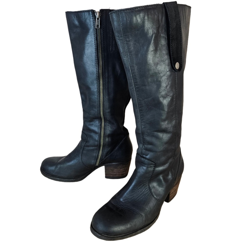 Born Black Leather Tall Heeled Riding Boots Womens 8.5 Minimalist Fall Boho Chic